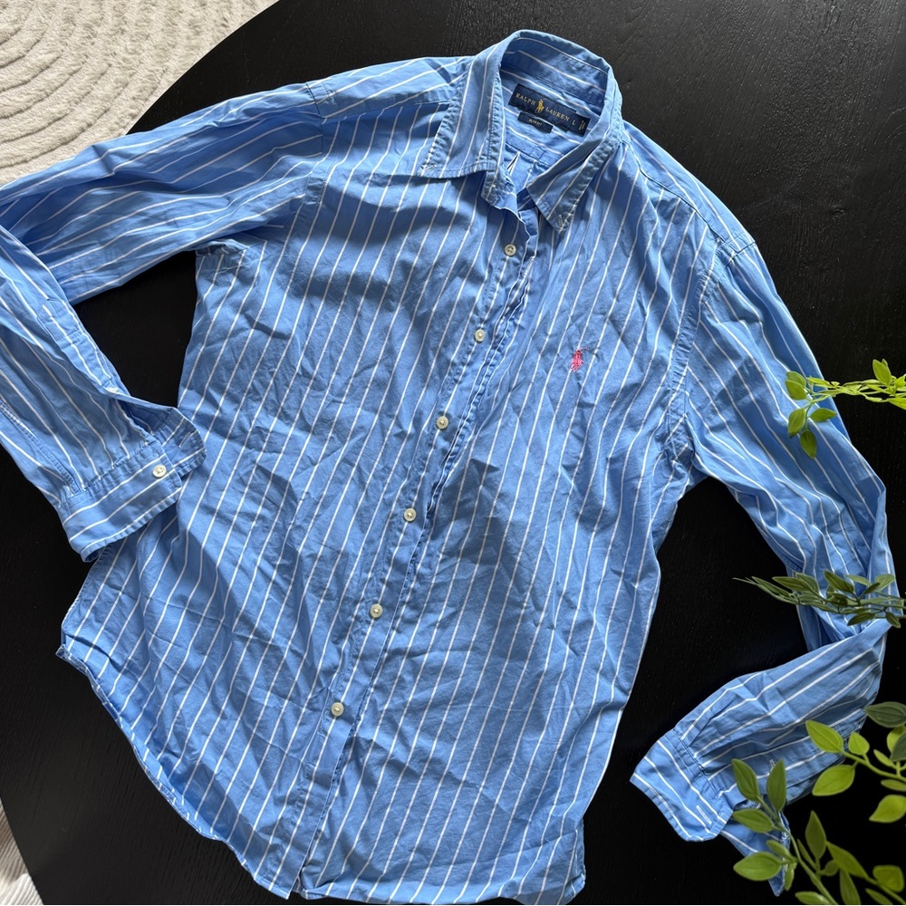 Ralph Lauren blue striped button up shirt